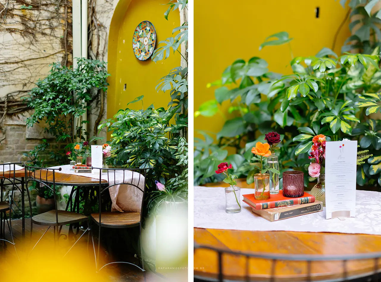 Ambientação floral do espaço da Casa Quena para casamento intimista