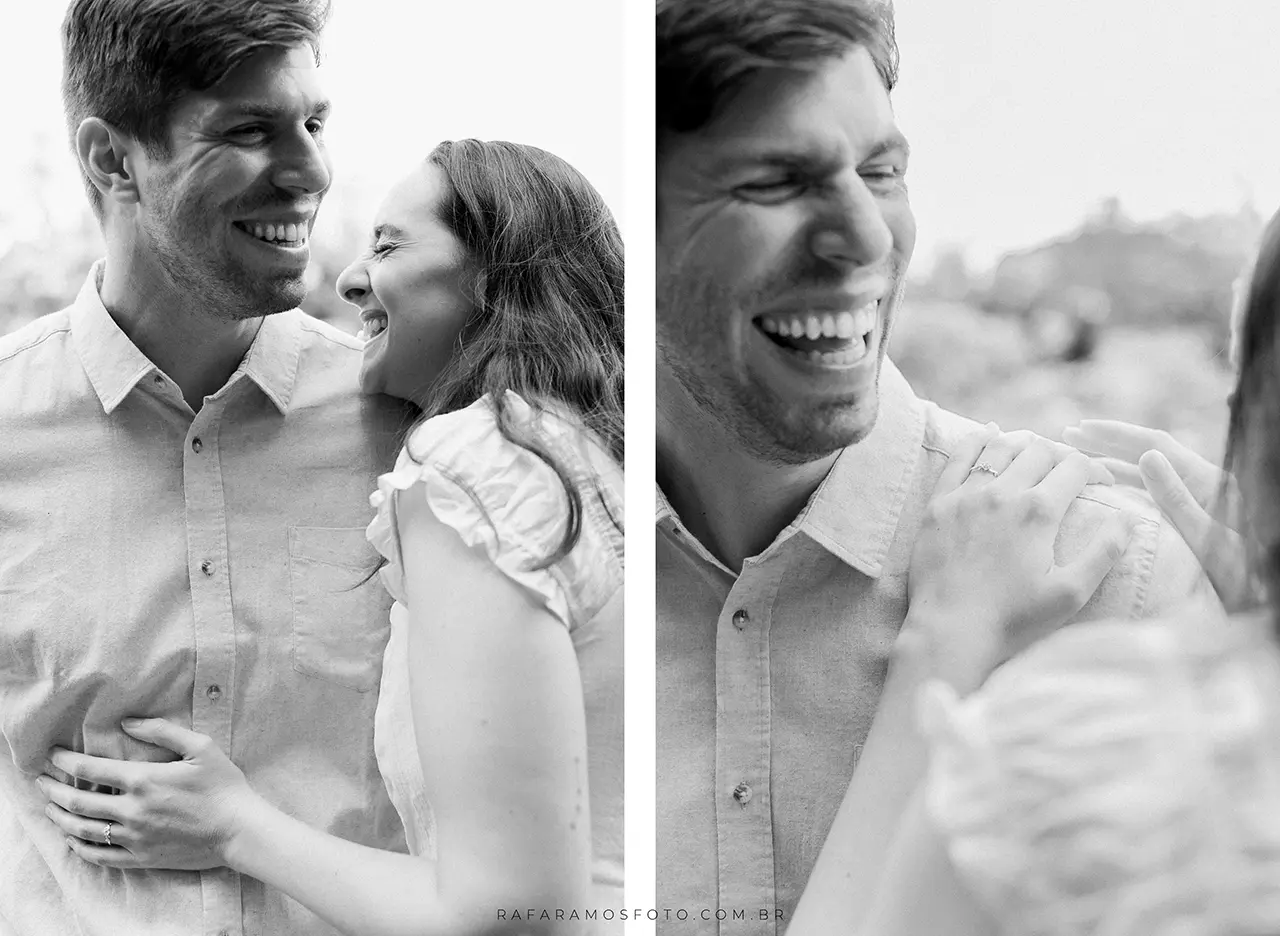 Ensaio pré casamento espontâneo no Museu do Ipiranga com casal sorrindo em São Paulo